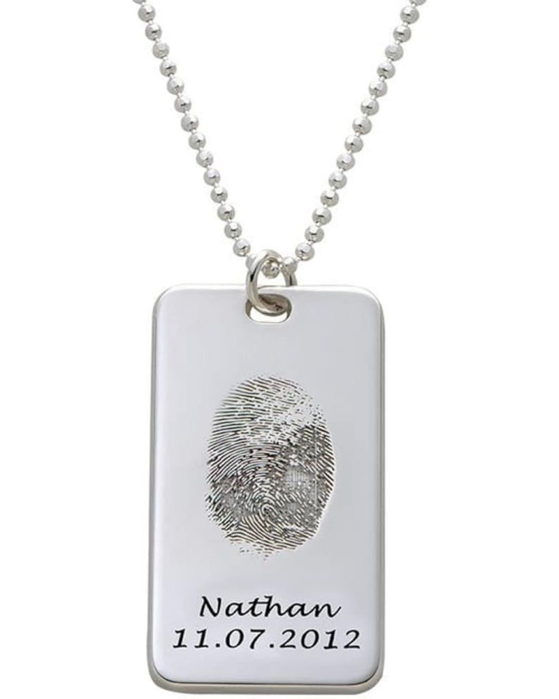 Personalized Memorial Fingerprint Heart Necklace : Engraved Name Customized Letters Actual Fingerprint Oval Pendant Necklace ...