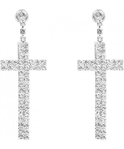 Rhinestone Cross Dangle Stud Earrings for Women Girls Silver Plated Crystal Cubic Zirconia Faith Charms Statement Drop Dangli...