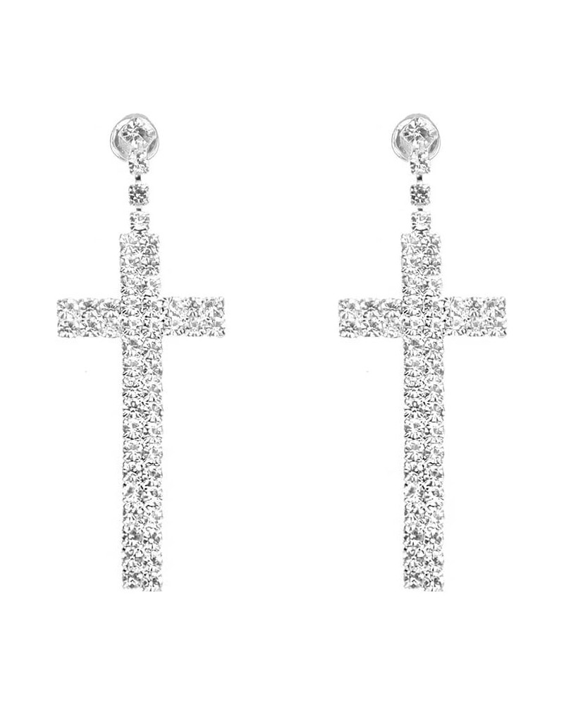 Rhinestone Cross Dangle Stud Earrings for Women Girls Silver Plated Crystal Cubic Zirconia Faith Charms Statement Drop Dangli...