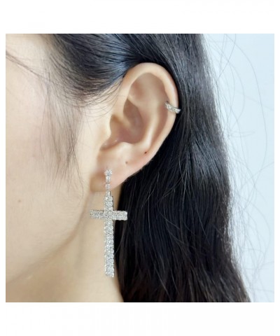 Rhinestone Cross Dangle Stud Earrings for Women Girls Silver Plated Crystal Cubic Zirconia Faith Charms Statement Drop Dangli...