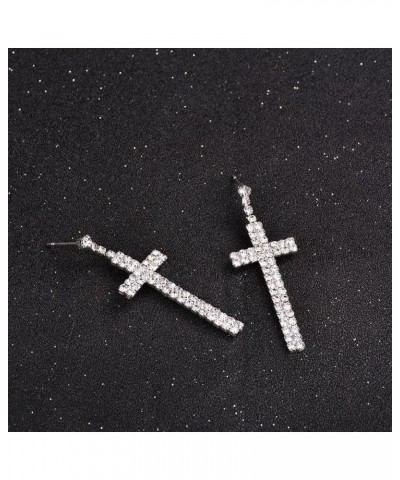 Rhinestone Cross Dangle Stud Earrings for Women Girls Silver Plated Crystal Cubic Zirconia Faith Charms Statement Drop Dangli...