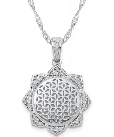 Mandala Flower of Life Necklace for Women - 925 Sterling Silver - Sunflower Pendant with Chain 20" Crystal CZ - Sacred Geomet...