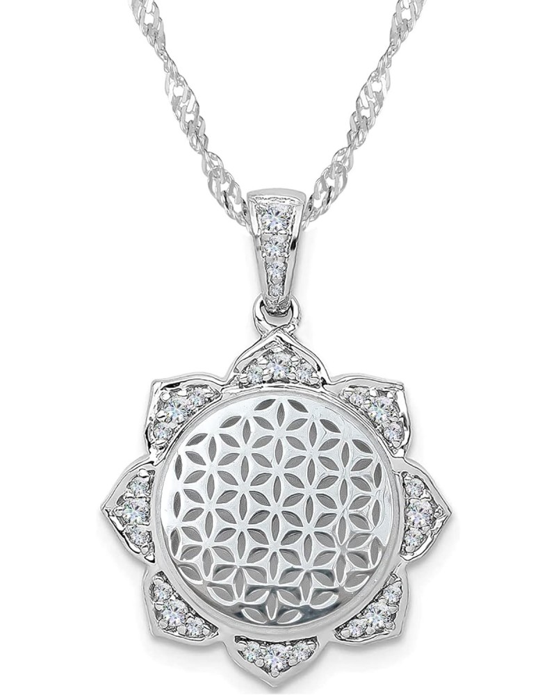 Mandala Flower of Life Necklace for Women - 925 Sterling Silver - Sunflower Pendant with Chain 20" Crystal CZ - Sacred Geomet...