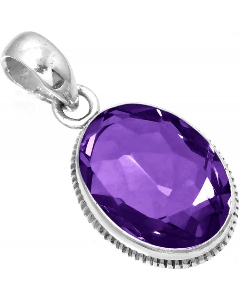 925 Sterling Silver Handmade Pendant for Women 12x16 Oval Gemstone Statement Jewelry for Gift (99542_P) Amethyst Quartz $20.2...