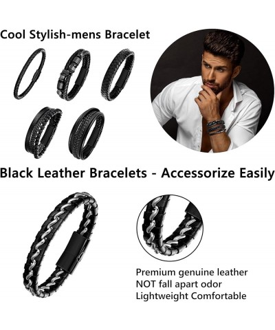 6Pcs Black Leather Bracelets for Men Women Braided Leather Mens Bracelet Wristband Cuff Bracelets Set 7.5 inch $10.39 Bracelets