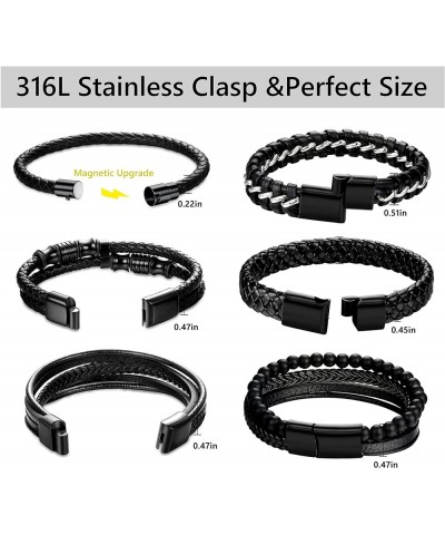 6Pcs Black Leather Bracelets for Men Women Braided Leather Mens Bracelet Wristband Cuff Bracelets Set 7.5 inch $10.39 Bracelets