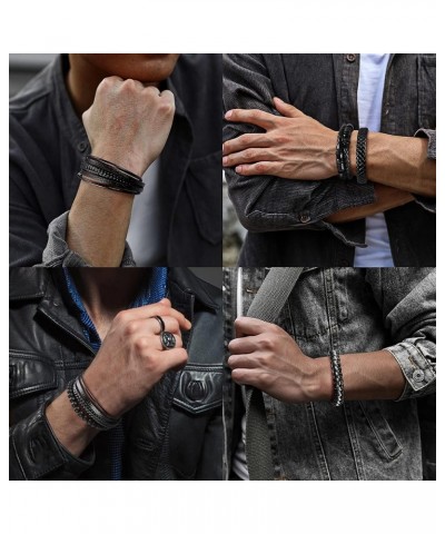 6Pcs Black Leather Bracelets for Men Women Braided Leather Mens Bracelet Wristband Cuff Bracelets Set 7.5 inch $10.39 Bracelets