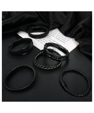 6Pcs Black Leather Bracelets for Men Women Braided Leather Mens Bracelet Wristband Cuff Bracelets Set 7.5 inch $10.39 Bracelets