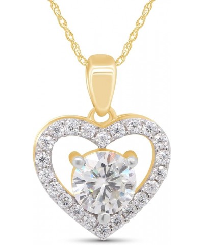 2 Carat Moissanite Halo Heart Pendant Necklace In 18K Gold Plated 925 Sterling Silver D Color Ideal Cut Lab Created Diamond N...