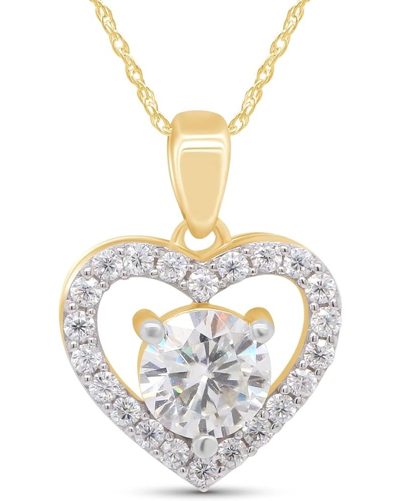 2 Carat Moissanite Halo Heart Pendant Necklace In 18K Gold Plated 925 Sterling Silver D Color Ideal Cut Lab Created Diamond N...