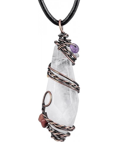 Natural Crystal Point Pendant Necklace for Women Men Polished Stone Wrapped Crystal Necklace White $17.39 Necklaces