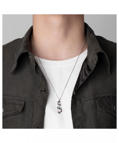 Natural Crystal Point Pendant Necklace for Women Men Polished Stone Wrapped Crystal Necklace White $17.39 Necklaces