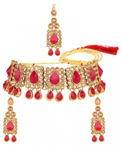 Indian Kundan Crystal Pearl Bollywood Traditional Wedding Choker Necklace Earrings Maang Tikka Jewelry set Red $14.57 Jewelry...