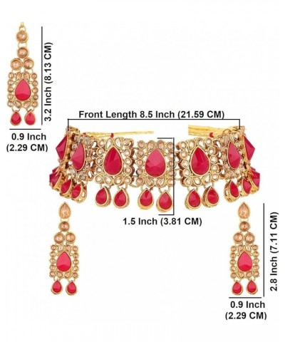 Indian Kundan Crystal Pearl Bollywood Traditional Wedding Choker Necklace Earrings Maang Tikka Jewelry set Red $14.57 Jewelry...