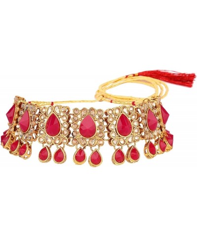 Indian Kundan Crystal Pearl Bollywood Traditional Wedding Choker Necklace Earrings Maang Tikka Jewelry set Red $14.57 Jewelry...