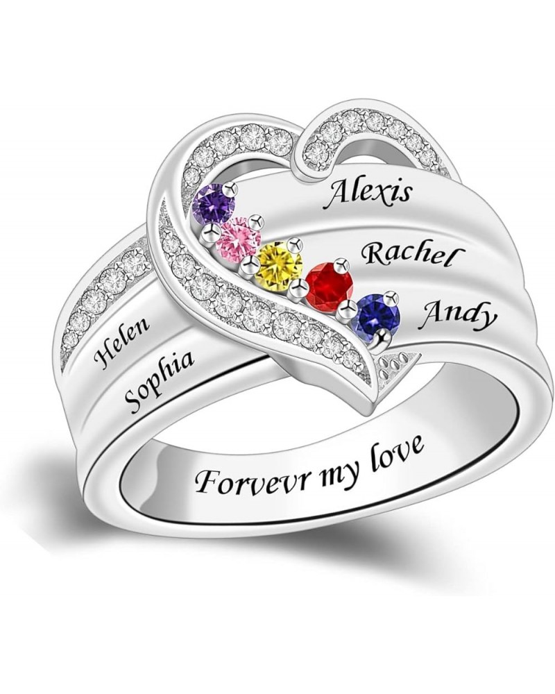 Personalized 1/2/3/4/5/6/7/8 Stones Rings for Her Heart Mother Ring with Simulated Birthstones Custom Mother Daughter Ring Je...