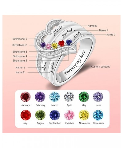 Personalized 1/2/3/4/5/6/7/8 Stones Rings for Her Heart Mother Ring with Simulated Birthstones Custom Mother Daughter Ring Je...