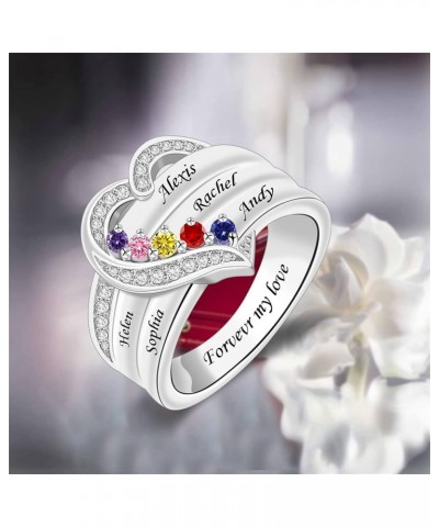 Personalized 1/2/3/4/5/6/7/8 Stones Rings for Her Heart Mother Ring with Simulated Birthstones Custom Mother Daughter Ring Je...