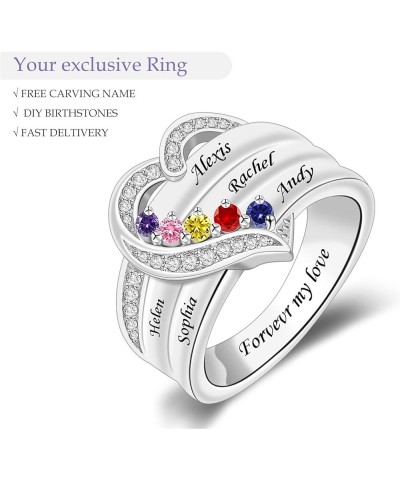 Personalized 1/2/3/4/5/6/7/8 Stones Rings for Her Heart Mother Ring with Simulated Birthstones Custom Mother Daughter Ring Je...