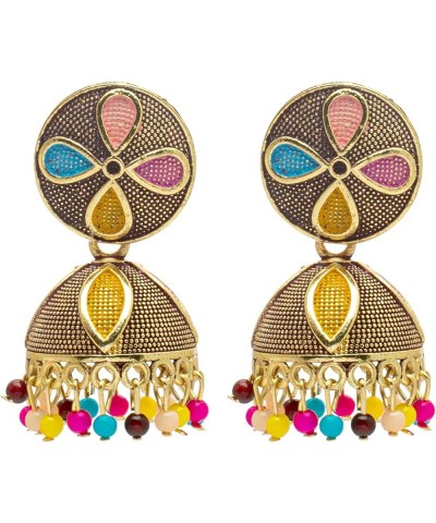 Traditional Indian Gold Plated Meenakari Jhumka With CZ, LCT Crystals,& Pearls Earrings for Women (SJE_20_R) Blue $9.21 Earrings