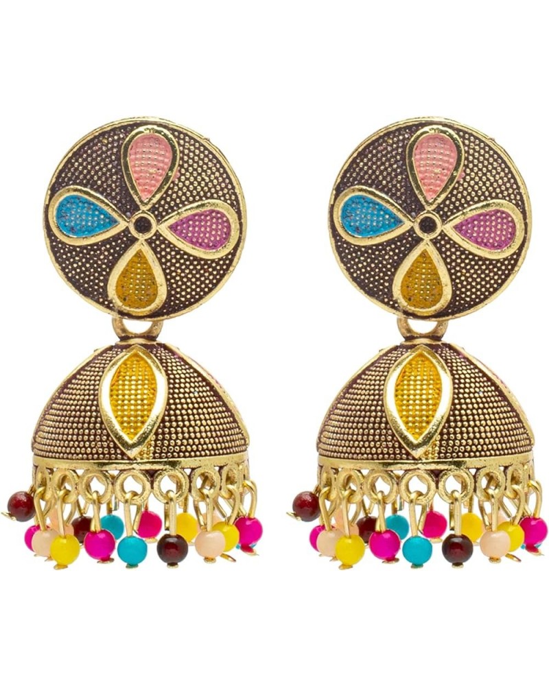 Traditional Indian Gold Plated Meenakari Jhumka With CZ, LCT Crystals,& Pearls Earrings for Women (SJE_20_R) Blue $9.21 Earrings