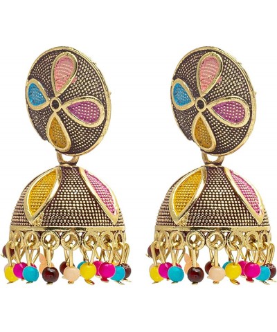 Traditional Indian Gold Plated Meenakari Jhumka With CZ, LCT Crystals,& Pearls Earrings for Women (SJE_20_R) Blue $9.21 Earrings