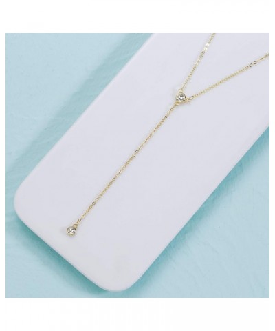 CZ Round Drop Y Necklace for Women 18K Gold Plated Dainty Cubic Zirconia Cut CZ Lariat Y-Shaped Necklace Delicate Cute Simple...