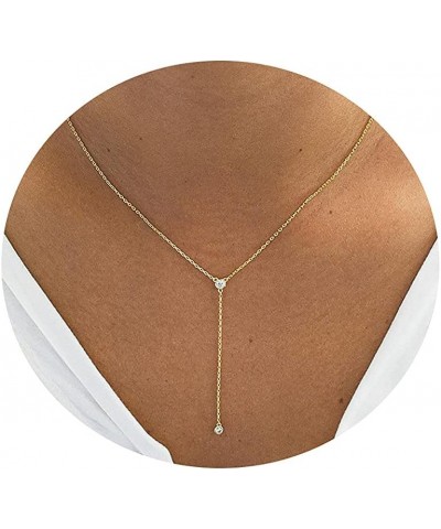 CZ Round Drop Y Necklace for Women 18K Gold Plated Dainty Cubic Zirconia Cut CZ Lariat Y-Shaped Necklace Delicate Cute Simple...