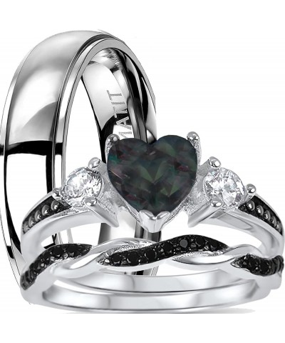 His Hers Wedding Ring Set TRIO 3 PCS Simulated Black Topaz Bridal Set Silver Black Titanium Him Her Her 7 - His 12 $49.39 Sets