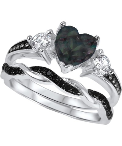 His Hers Wedding Ring Set TRIO 3 PCS Simulated Black Topaz Bridal Set Silver Black Titanium Him Her Her 7 - His 12 $49.39 Sets