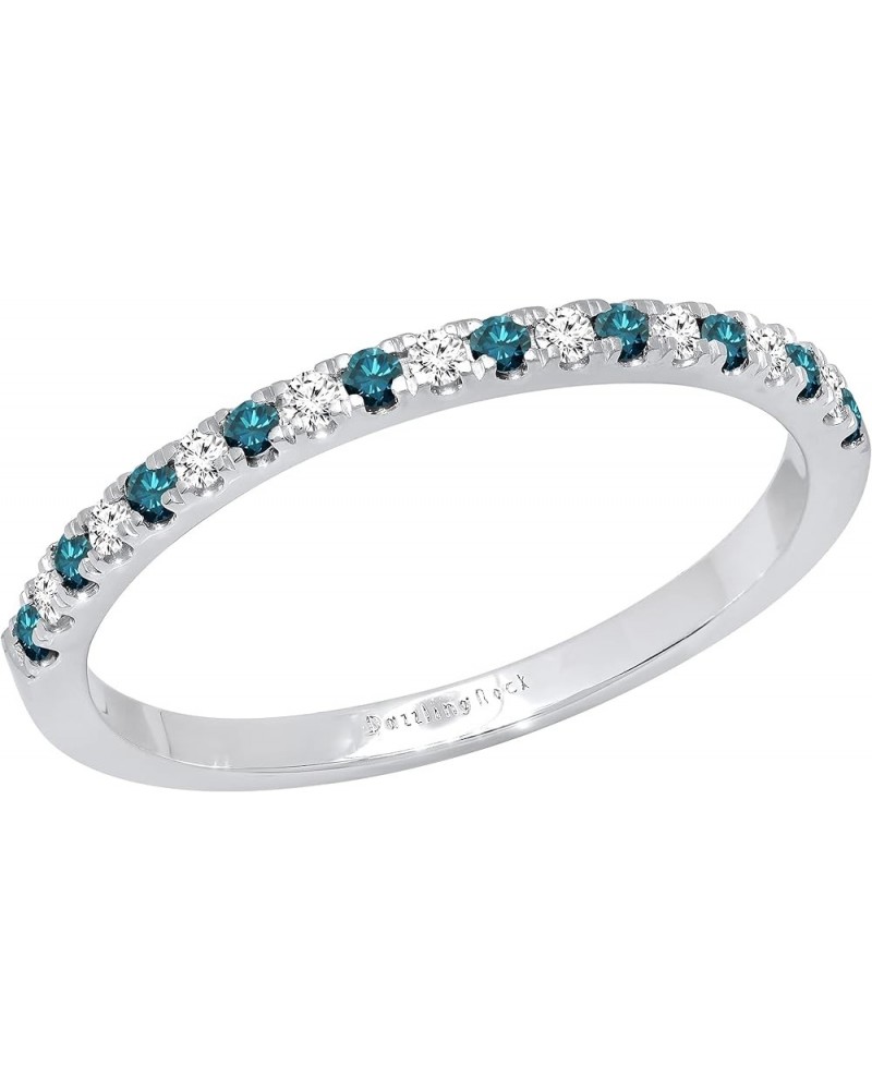 Round Alternate Gemstone & White Diamond Stackable Anniversary Band for Women in 925 Sterling Silver 8 Blue Diamond $45.79 Rings