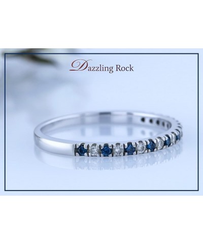 Round Alternate Gemstone & White Diamond Stackable Anniversary Band for Women in 925 Sterling Silver 8 Blue Diamond $45.79 Rings