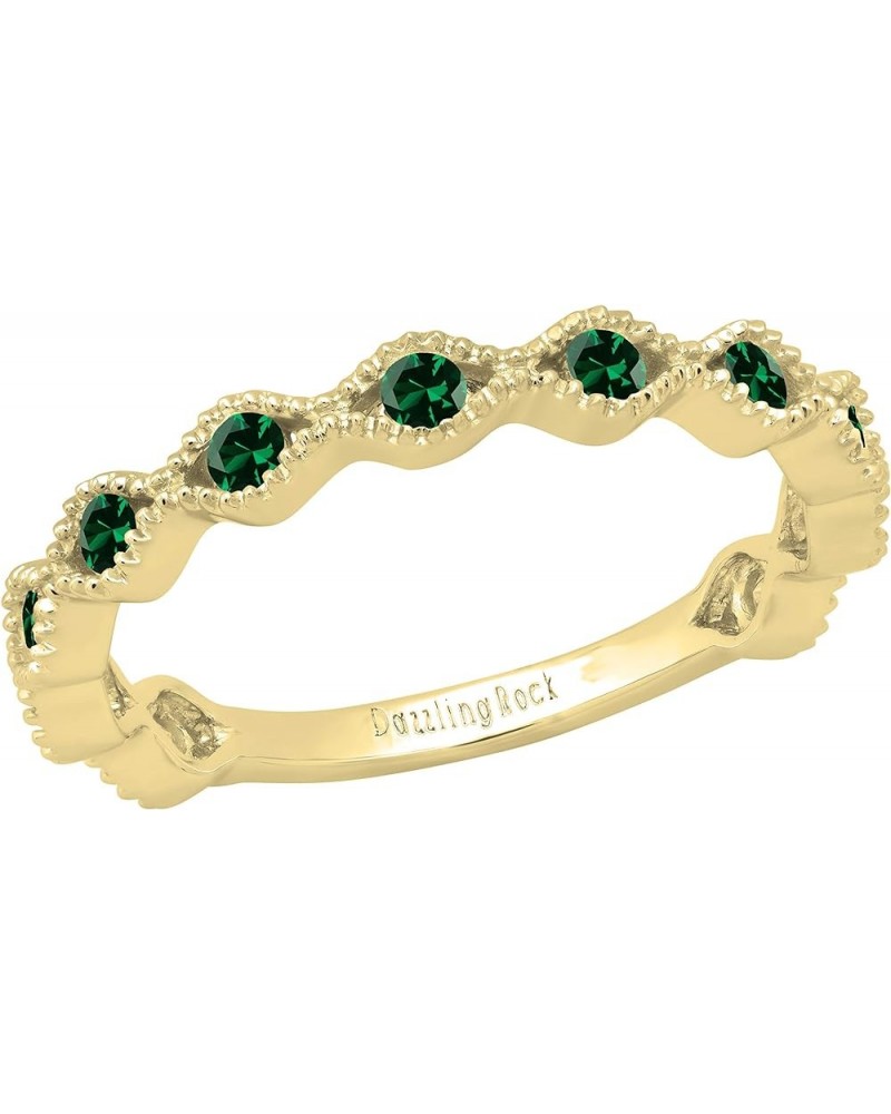 Lab Created Round Gemstone Ladies Wedding Stackable Band, Available in Various Gemstones & Metal in 10K/14K/18K Gold & 925 St...