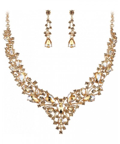 Bridal Bride Jewelry Set Crystal Flower Leaf Vine Teardrop Wedding Necklace Earrings Set Brown Gold-Tone $14.39 Jewelry Sets