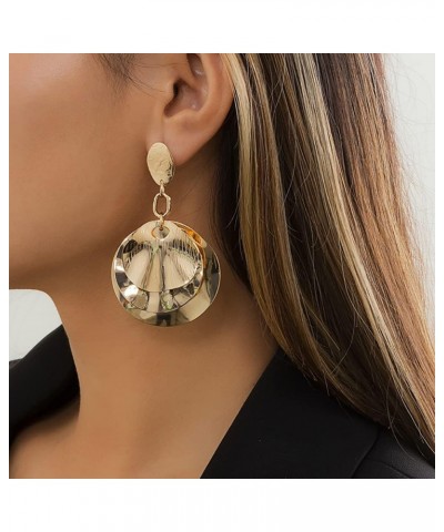 Kenfery Vintage Layered Large Round Disc Drop Dangle Earrings Punk Exaggerated Geometric Earrings Bohemian Circular Statement...