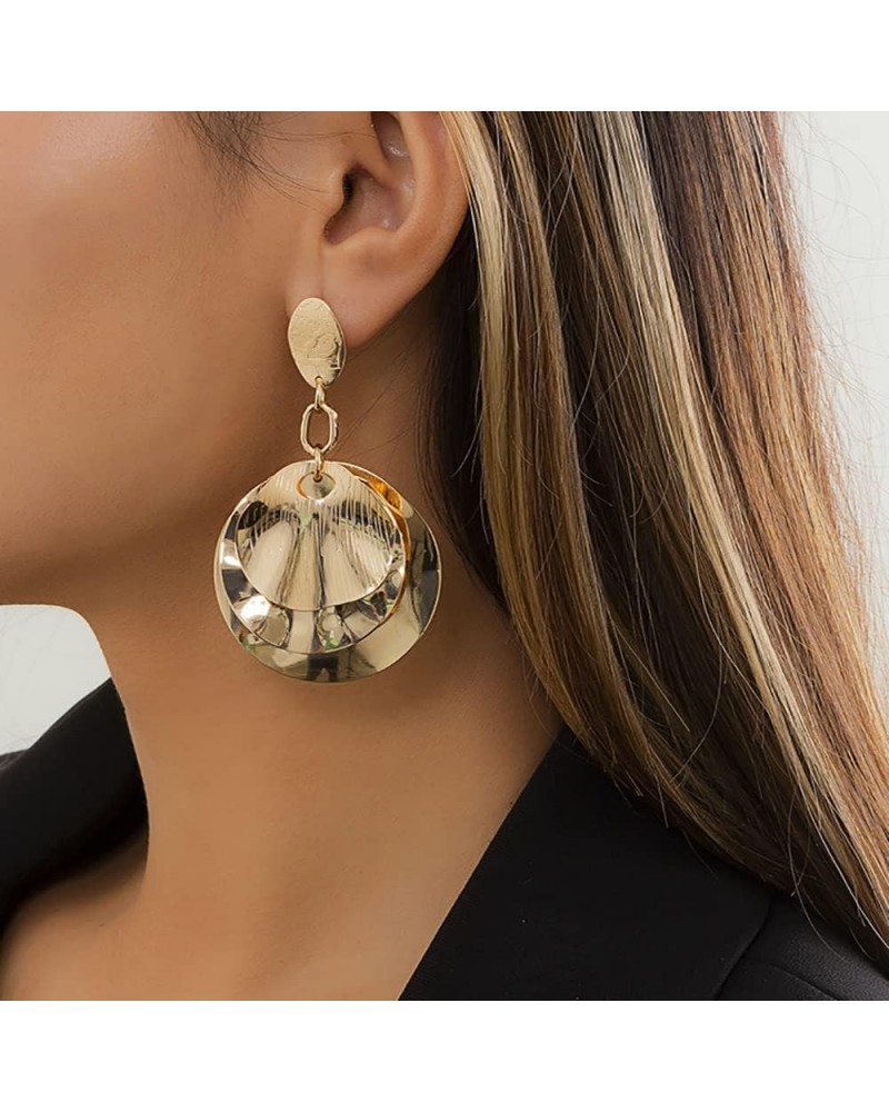 Kenfery Vintage Layered Large Round Disc Drop Dangle Earrings Punk Exaggerated Geometric Earrings Bohemian Circular Statement...