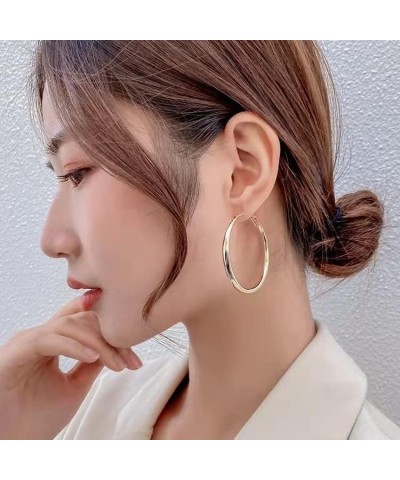 Clip On Hoop Earrings Silver for Wonen Chunky Thick Gold Non Pierced Hoop Earrings 39mm 49mm Teardrop 49mm Gold $13.74 Earrings