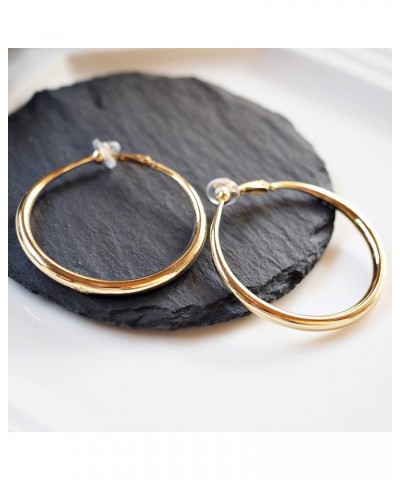 Clip On Hoop Earrings Silver for Wonen Chunky Thick Gold Non Pierced Hoop Earrings 39mm 49mm Teardrop 49mm Gold $13.74 Earrings