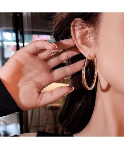 Clip On Hoop Earrings Silver for Wonen Chunky Thick Gold Non Pierced Hoop Earrings 39mm 49mm Teardrop 49mm Gold $13.74 Earrings