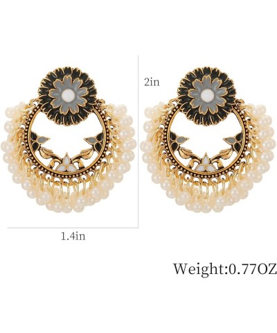 Floral Ethnic Boho Dangle Earrings Flower Vintage Drop Earrings for Women Chandelier Earrings(er006374) Black $6.48 Earrings