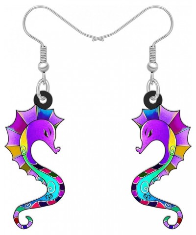 Acrylic Cute Ocean Seahorse Earrings Dangle Novelty Hippocampus Jewelry Earrings for Women Girls Trendy Gifts Purple 453 $6.7...