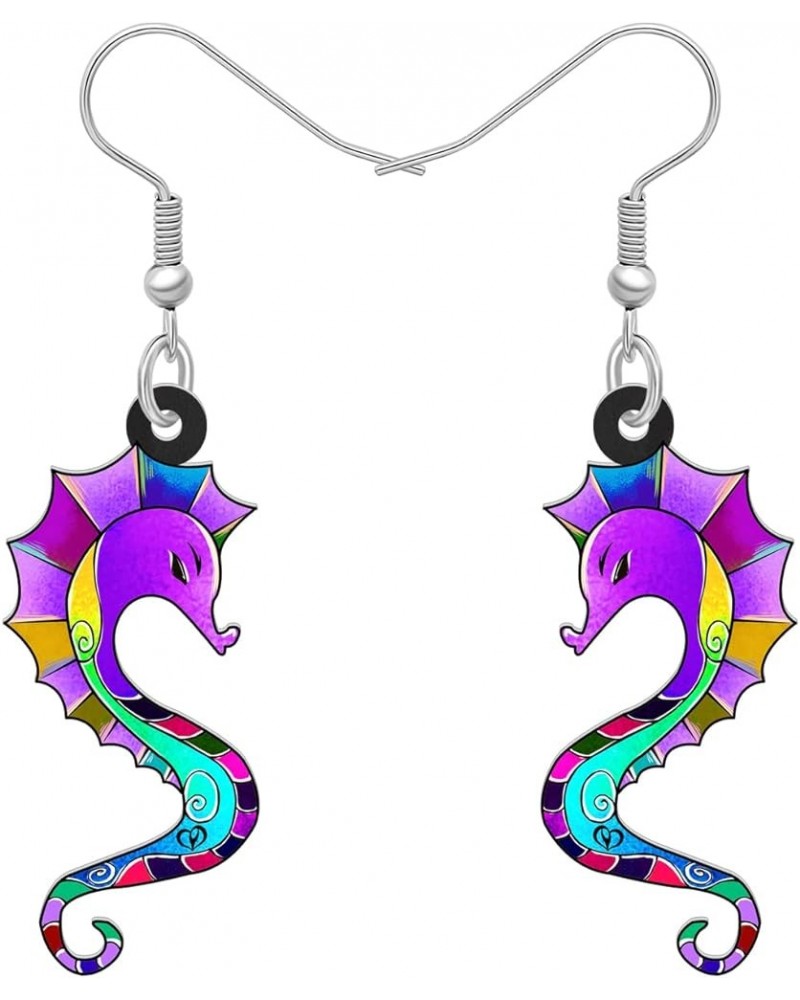 Acrylic Cute Ocean Seahorse Earrings Dangle Novelty Hippocampus Jewelry Earrings for Women Girls Trendy Gifts Purple 453 $6.7...