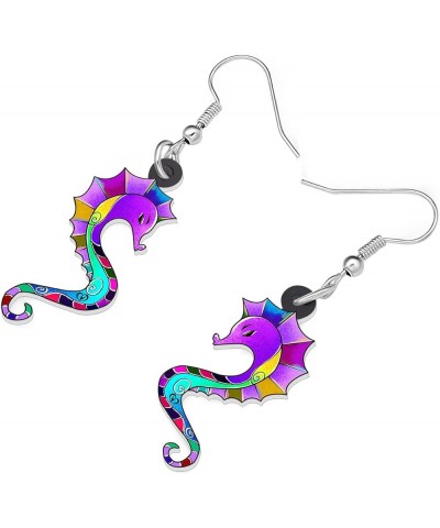 Acrylic Cute Ocean Seahorse Earrings Dangle Novelty Hippocampus Jewelry Earrings for Women Girls Trendy Gifts Purple 453 $6.7...