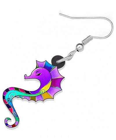 Acrylic Cute Ocean Seahorse Earrings Dangle Novelty Hippocampus Jewelry Earrings for Women Girls Trendy Gifts Purple 453 $6.7...