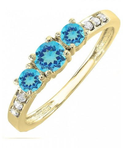 Round Gemstone and White Diamond Ladies Three Stone Engagement Ring | Available in 10K Yellow Gold Blue Topaz $93.93 Rings