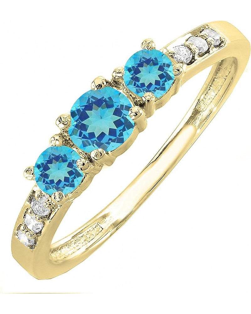 Round Gemstone and White Diamond Ladies Three Stone Engagement Ring | Available in 10K Yellow Gold Blue Topaz $93.93 Rings