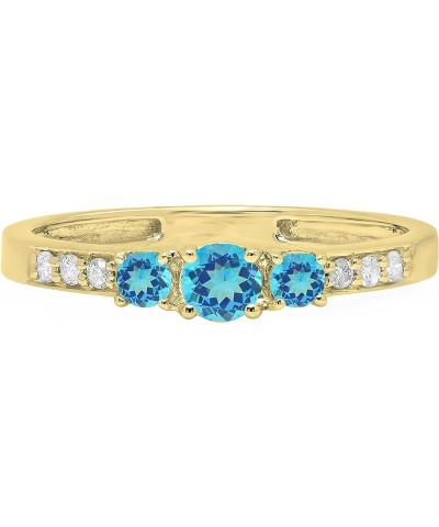 Round Gemstone and White Diamond Ladies Three Stone Engagement Ring | Available in 10K Yellow Gold Blue Topaz $93.93 Rings