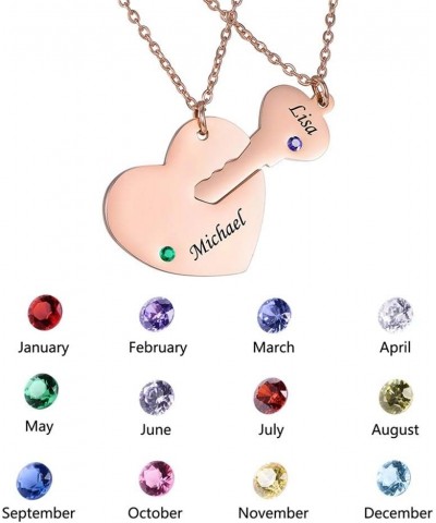 Stainless Steel Personalized Key Heart Puzzle Necklace Set with Birthstones - Custom Made with Any Name Rose Gold $12.09 Neck...