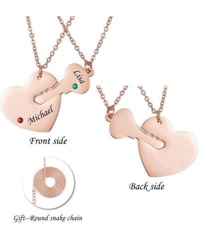 Stainless Steel Personalized Key Heart Puzzle Necklace Set with Birthstones - Custom Made with Any Name Rose Gold $12.09 Neck...