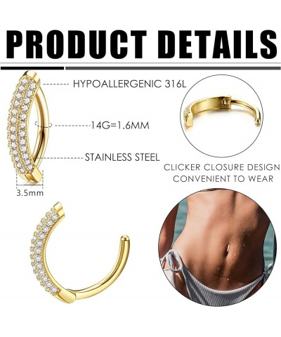 14G Clicker Belly Button Rings for Women Gold Plated Belly Ring Cute CZ Small Hoop Belly Button Rings Simple Reverse Curved N...